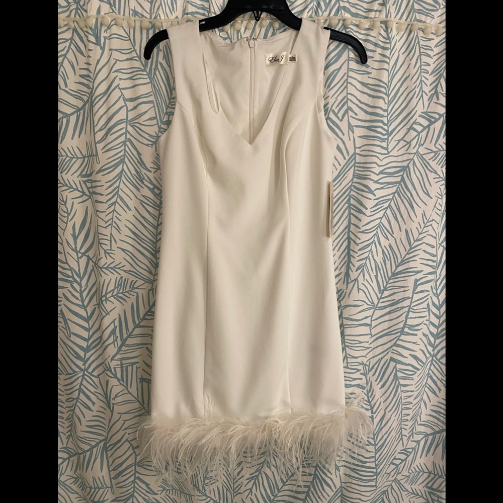 NWT Eliza J White Feather Hem Dress
